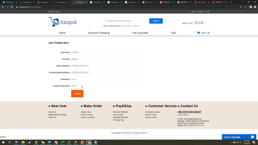 Ytaopal Account Creation Page